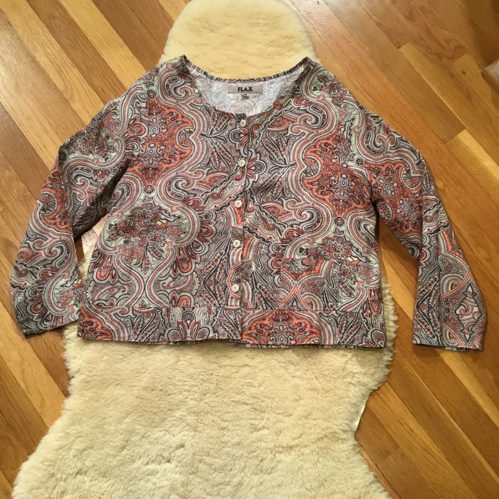 FLAX by Jeanne Engelhart Coral Paisley Button-Front Women's Top